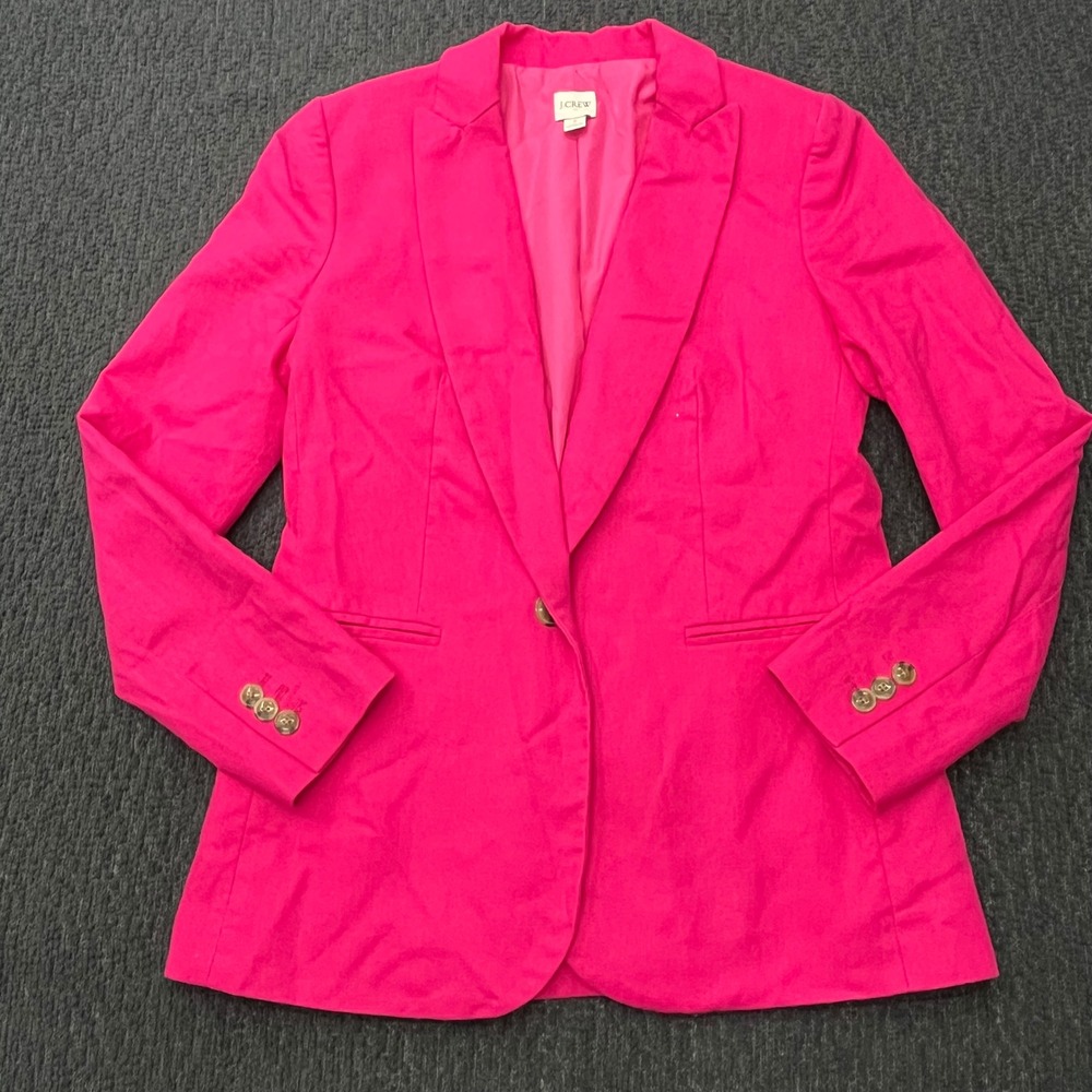 J.Crew Campbell Blazer Pink Linen Blend One Button‎ Jacket Size 2 Notched Lapel